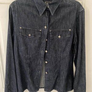 RARE Versace Medusa Button Vintage Denim Dress Shi